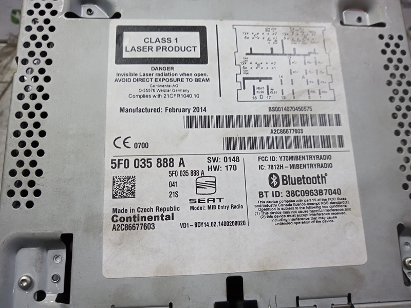 SISTEMA AUDIO / RADIO CD SEAT LEON (5F1) 1.6 TDI | 0.12 - ... 5F0035888A - Imagen 2